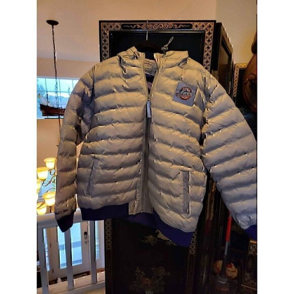 Mitchell & Ness Utah Jazz NBA Gray Puffer Jacket Hooded Hardwood Classics Large - Picture 2 of 4
